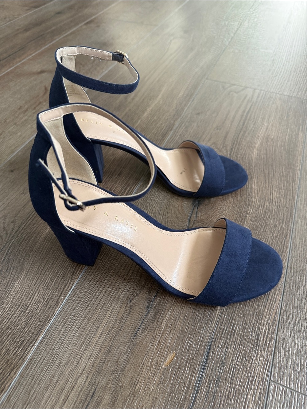 Kelly & Katie Navy Blue Suede Block Heel Sandals